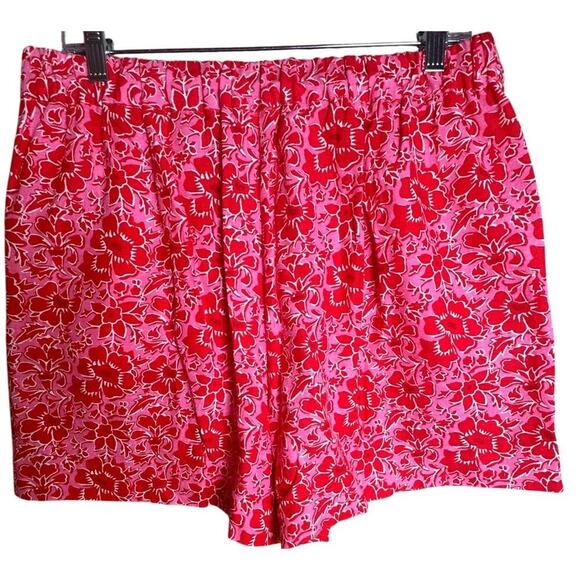 J.Crew Women's Linen Blend Elastic Back Shorts Azalea Red Sz 10 Floral Beach - Picture 2 of 14
